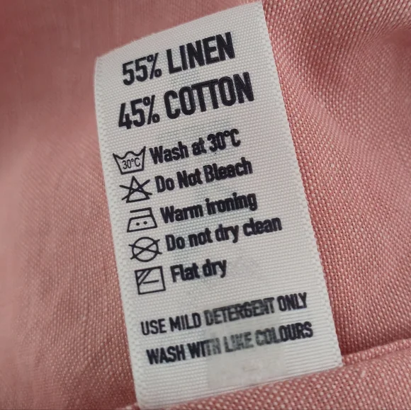 Old Khaki Large Salmon Pink Linen Cotton Blend Button Down Floral Trim Shirt L - Picture 9 of 9